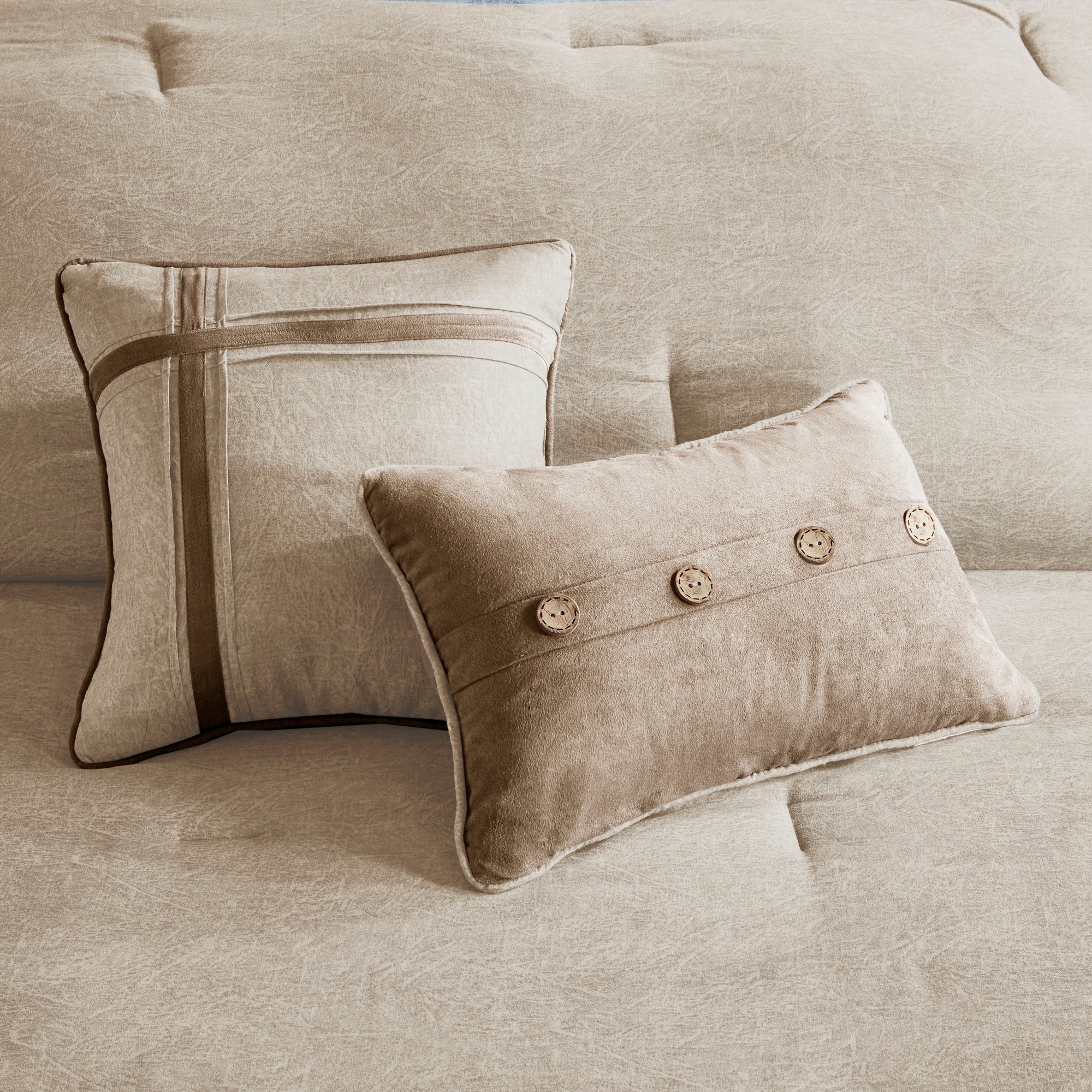 7 Piece Faux Suede Comforter Set Tan Cal King