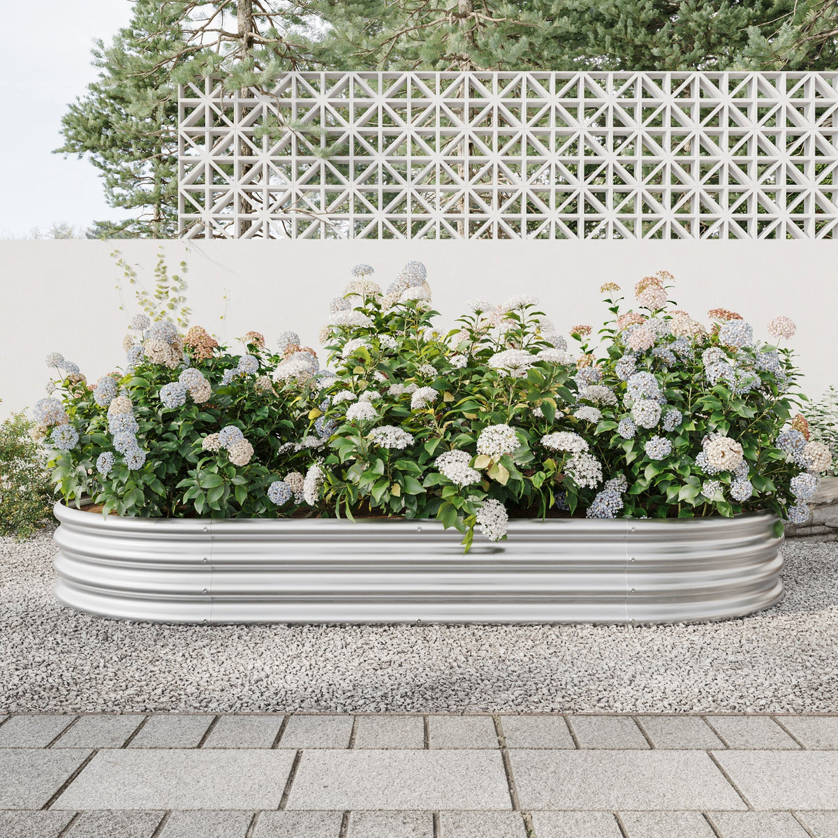 Raised Garden Bed Outdoor Oval Large Metal Planter Bed - Silver