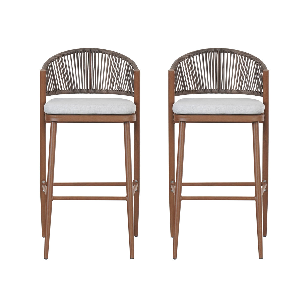Outdoor Bar Height Aluminum Frame Counter Stools with Teak Finish