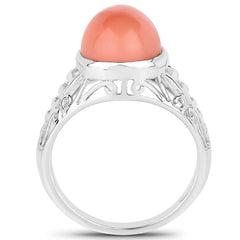 6.00 Carat Genuine Peach Moonstone .925 Sterling Silver Ring