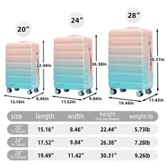 20'/24'/28' 3-Piece PC Spinner Wheel Luggage Set with Combination Lock