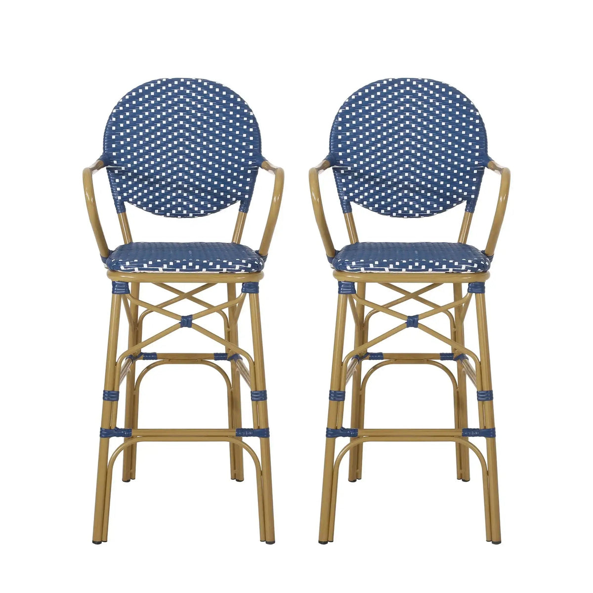 Outdoor Wicker and Aluminum French Barstools (Set of 2)
