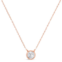 AGS Certified 10K Rose Gold 1/5 Cttw Bezel Set Round Diamond Solitaire 16-18" Adjustable Pendant Necklace (H-I Color, VS1-VS2 Clarity)