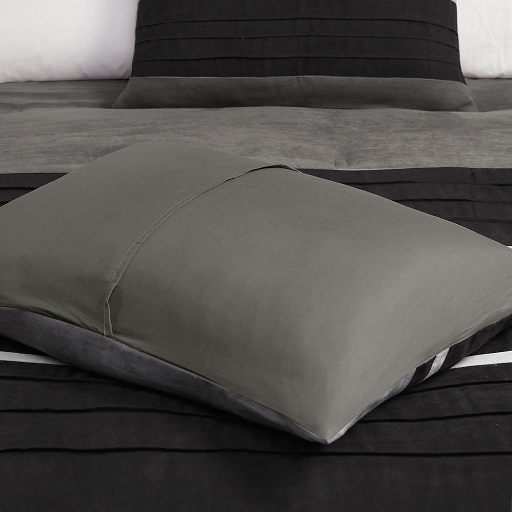7 PC Pieced Faux Suede Comforter Set Black King