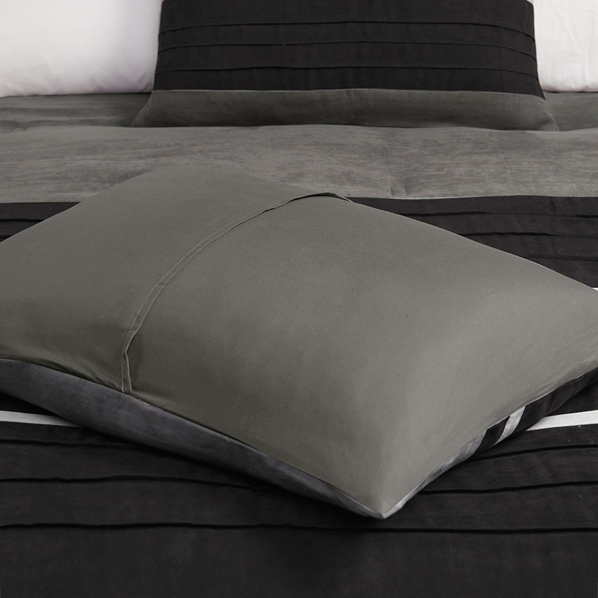 7 PC Pieced Faux Suede Comforter Set Black King
