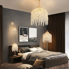 Set of 2 Gold Frame Crystal Grape-Shaped Bead Wall Sconces