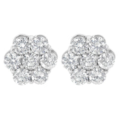 Sterling Silver 2 cttw Floral Composite 7 Stone Diamond Stud Earring (I-J, I1-I2)