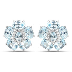 18K White Gold Plated 10.48 Carat Genuine Blue Topaz and White Topaz .925 Sterling Silver Earrings
