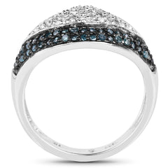 0.50 Carat Genuine Blue Diamond and White Diamond .925 Sterling Silver Ring