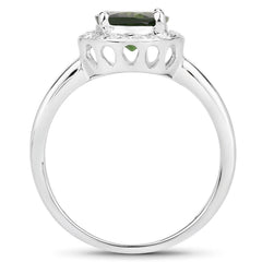 1.90 Carat Genuine Chrome Diopside and White Topaz .925 Sterling Silver Ring