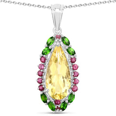 "6.19 Carat Genuine Citrine, Chrome Diopside and Rhodolite Garnet .925 Sterling Silver Pendant
