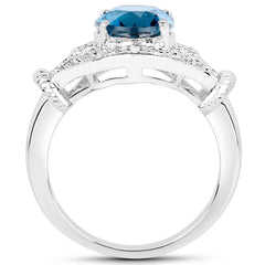 3.26 Carat Genuine London Blue Topaz & White Diamond .925 Sterling Silver Ring