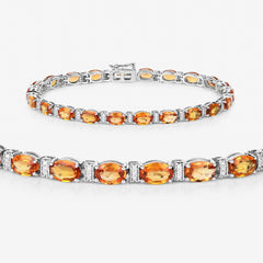 16.73 Carat Genuine Orange Sapphire and White Diamond 14K White Gold Bracelet