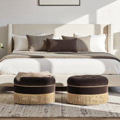 Yolanda 24" Round Upholstered Accent Ottoman Deep Brown Performance Velvet