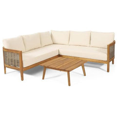 Crowne 4-Pcs Sofa Conversation Set with Beige Cushion, Teak