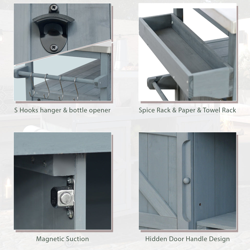 K&K Outdoor Kitchen Island, Rolling Bar Cart & Storage Cabinet