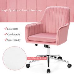 Velvet Accent Office Armchair with Adjustable Swivel and Removable Cushion