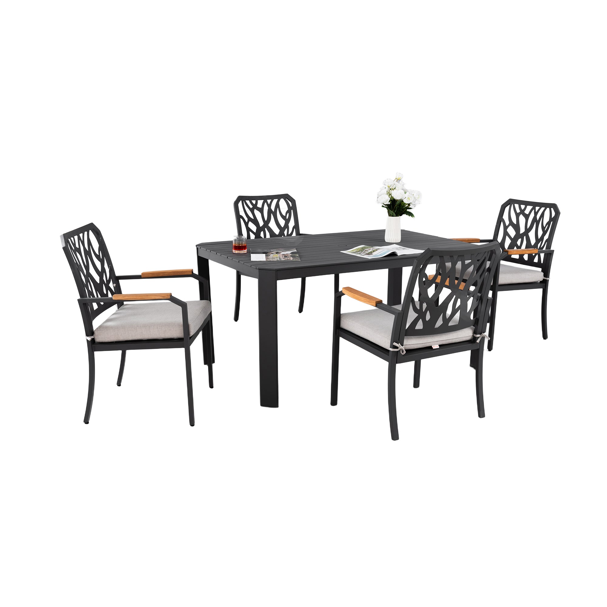 5PC Outdoor Patio Aluminum Dining Set with Cushions - Bourbon Brown