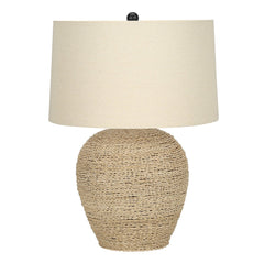 25" Table Lamp with Rattan Base and Linen Drum Shade