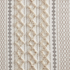Cotton Printed Curtain Panel with Chenille Stripe and Lining Ivory 50x95