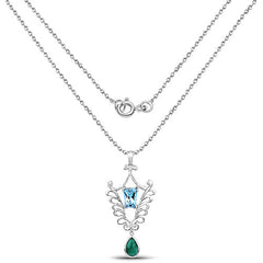 9.23 Carat Genuine Emerald and Swiss Blue Topaz .925 Sterling Silver Pendant