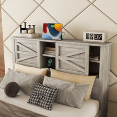 3-Pieces Bedroom Set Queen Size Farmhouse Platform Bed with Storage Headboard and Charging Station