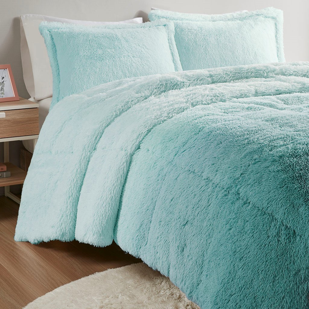 Twin Ombre Shaggy Fur Comforter Set