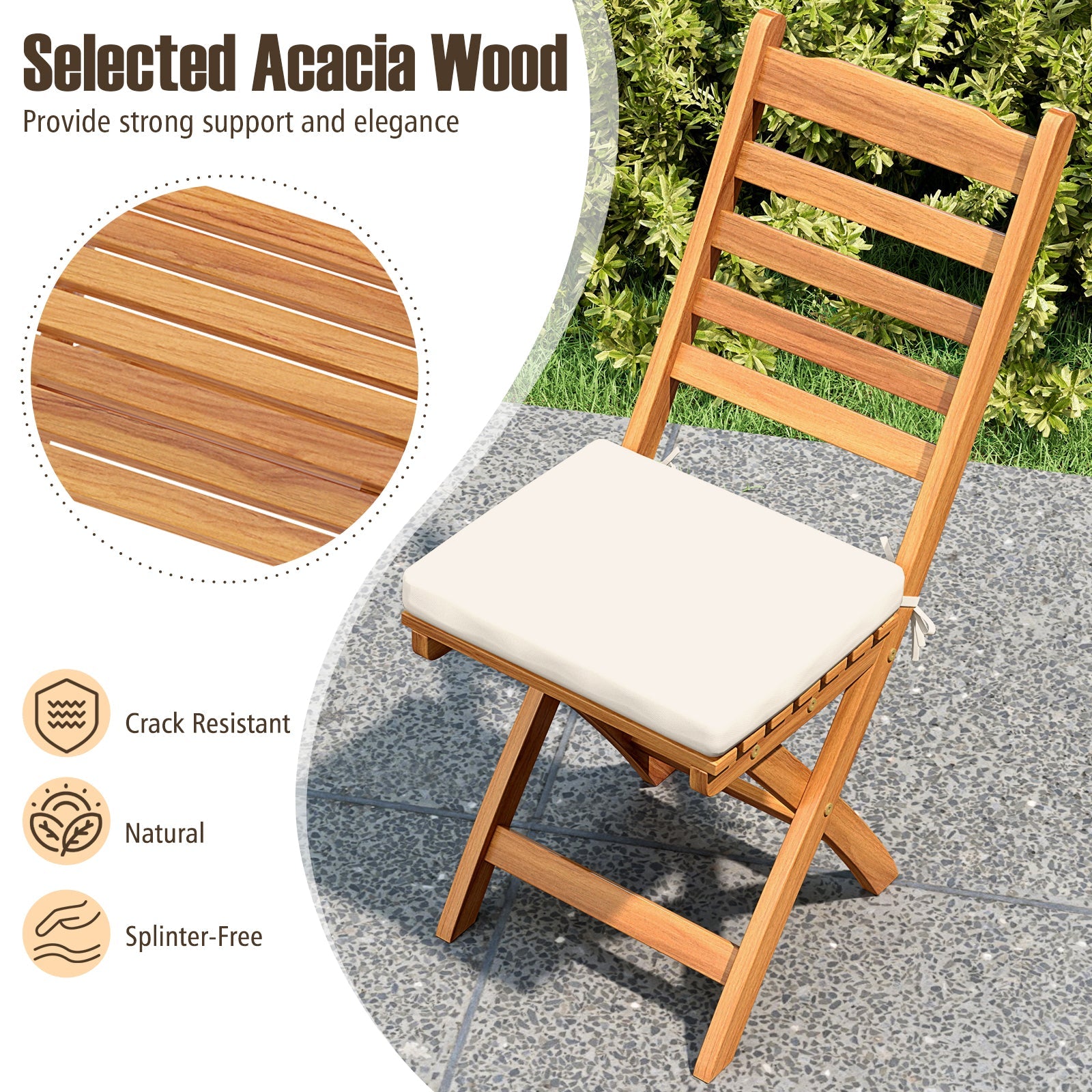 Patio Folding Chairs Set of 2 with Soft Seat Cushion-A
