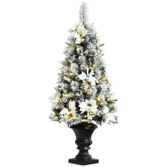 4 Feet Pre-lit Snowy Christmas Entrance Tree with White Berries and Flowers