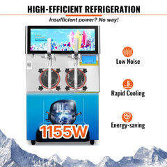 Commercial 16L 1155W Double Bowl Stainless Steel Slushy Margarita Machine (SAK98402)