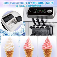 Commercial 2200W 3-Flavor Freestanding Soft Serve Ice Cream Machine With Auto Clean (SAK83517)