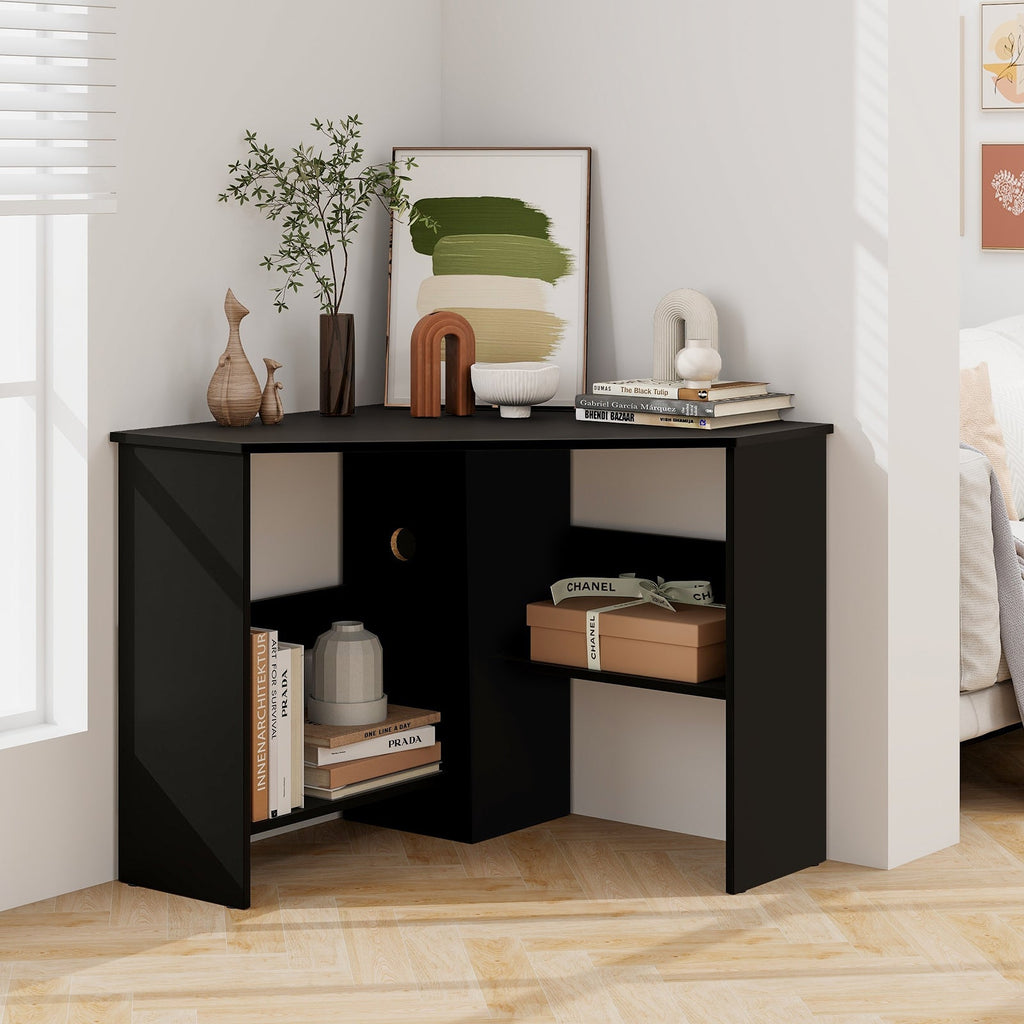 Corner Computer Desk with Storage Shelf - Triangle Design