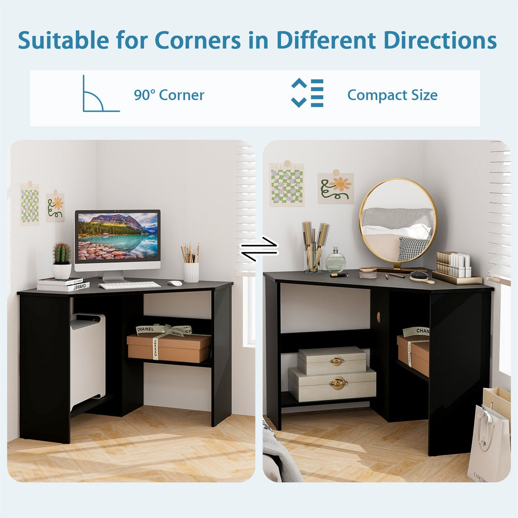 Corner Computer Desk with Storage Shelf - Triangle Design