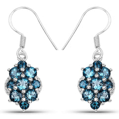4.32 Carat Genuine London Blue Topaz .925 Sterling Silver Earrings