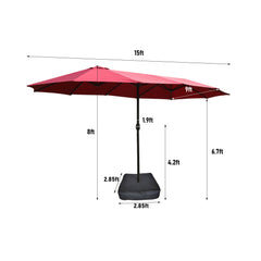 15x9ft Large Double-Sided Rectangular Outdoor Patio Umbrella with Light and Base - Red