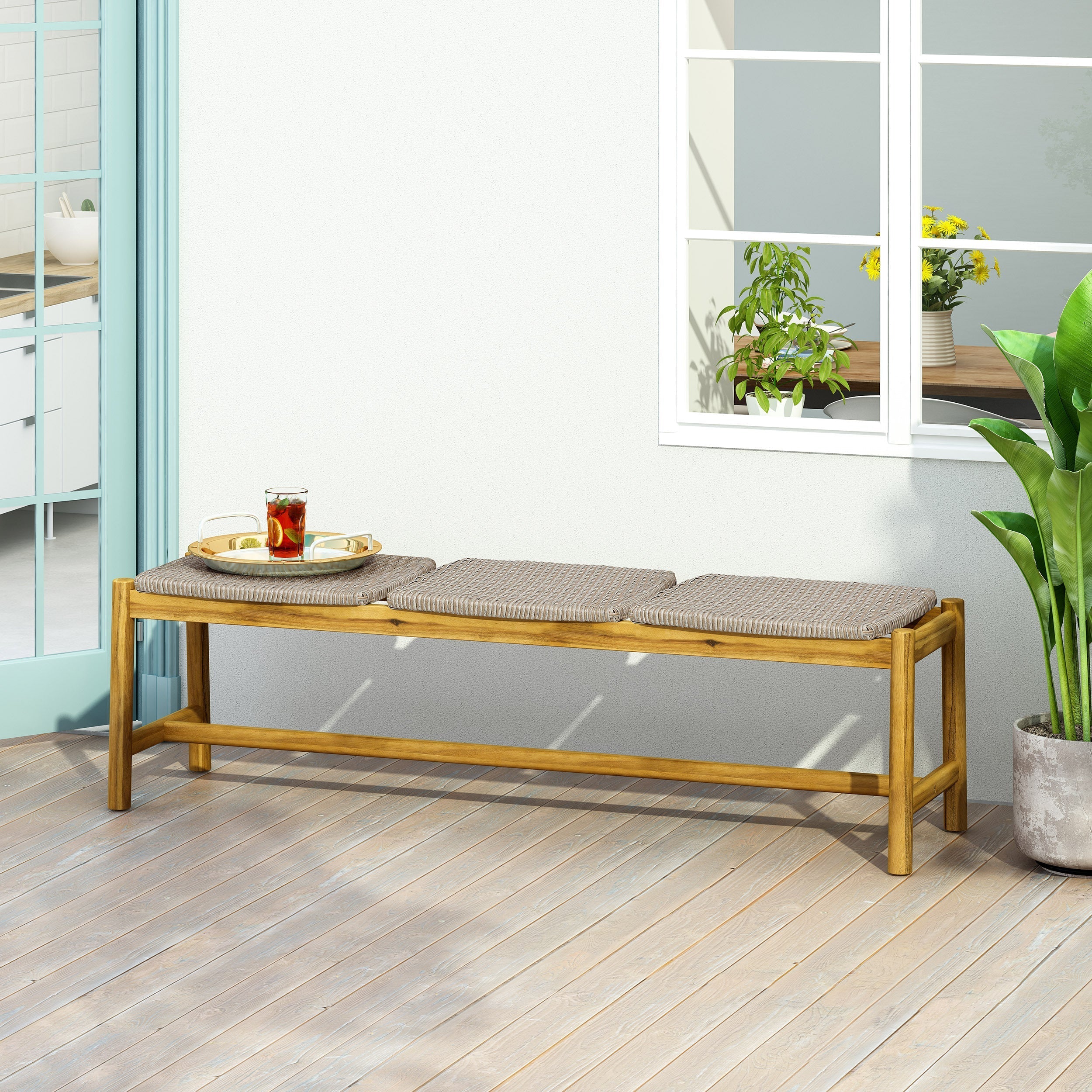 Acacia Wood 3 Seater Bench Outdoor Patio