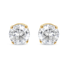 AGS Certified 14K Yellow Gold 1/2 Cttw 4 Prong Set Brilliant Round-Cut Solitaire Diamond Push Back Stud Earrings (O-P, Color, SI2-I1 Clarity)