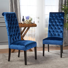 Elegant George Hi Back Dining Chair Set of 2 with Tufted Velvet - Navy Blue
