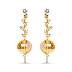 18K Yellow Gold 2/3 Cttw Round Bezel Diamond and 25mm Ball Shaped Yellow Citrine Gemstone Dangle Stud Earring (Brown and G-H Color, SI1-SI2 Clarity)