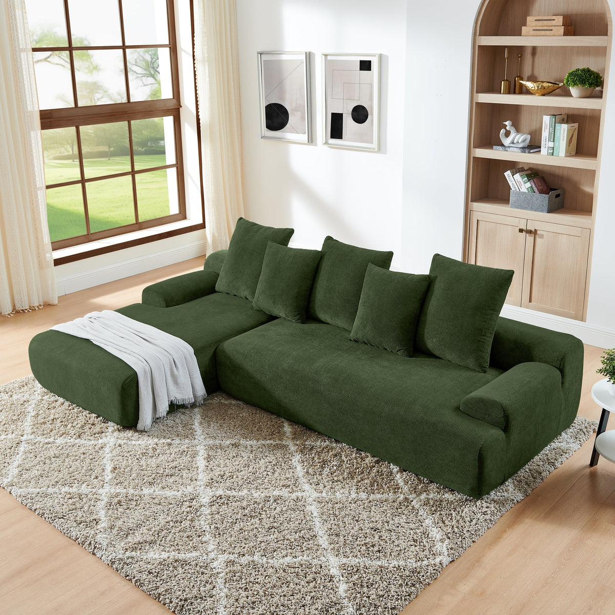 110.25x67'' Modern Upholstered L-Shape Sectional Sofa Velvet Green