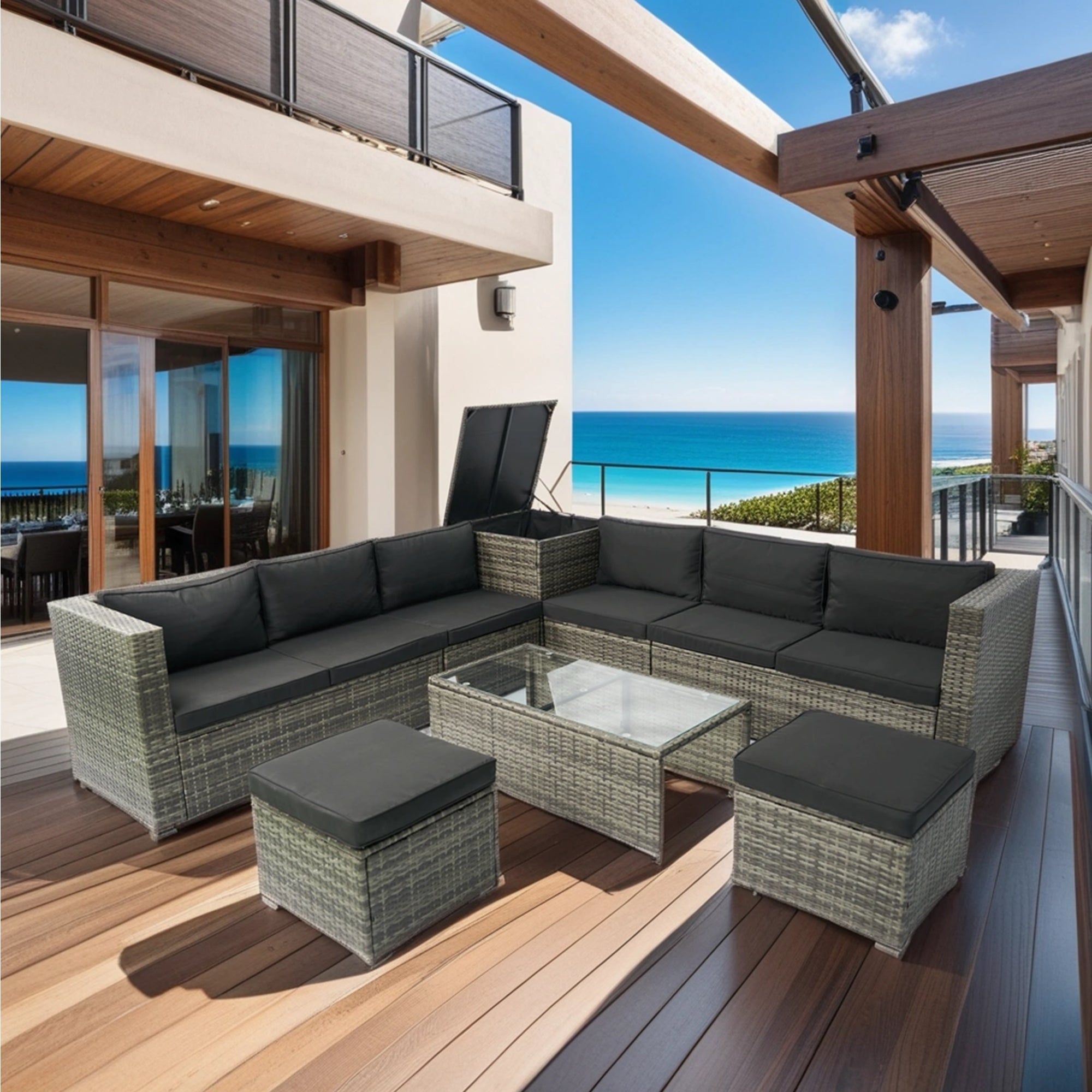 8 Piece Patio Sectional Wicker Rattan Outdoor Sofa Set with Storage Box