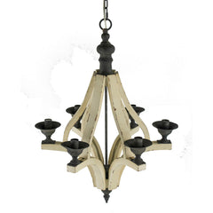 6 Light Wood Chandelier with Adjustable Chain - Cream