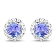 3.77 Carat Genuine Tanzanite and White Topaz .925 Sterling Silver 3 Piece Jewelry Set (Ring, Earrings, and Pendant w/ Chain)