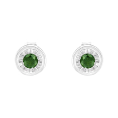 .925 Sterling Silver 1/4 Cttw Round Brilliant-Cut Green Diamond Miracle-Set Stud Earrings (Fancy Color-Enhanced, I1-I2 Clarity)