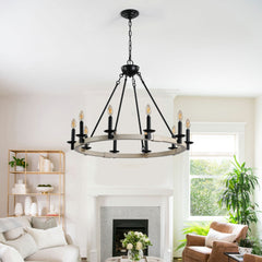 32" Rustic Farmhouse 10-Light Candle Chandelier
