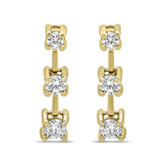 14K Yellow Gold 1/2 Cttw Round Diamond 3 Stone Graduated Linear Drop Past, Present and Future Stud Earrings (H-I Color, SI1-SI2 Clarity)