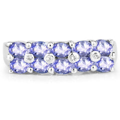 1.76 Carat Genuine Tanzanite and White Sapphire .925 Sterling Silver Ring