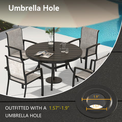 5 Pieces Outdoor Patio Dining Set with Stackable Metal Chairs and Round Table