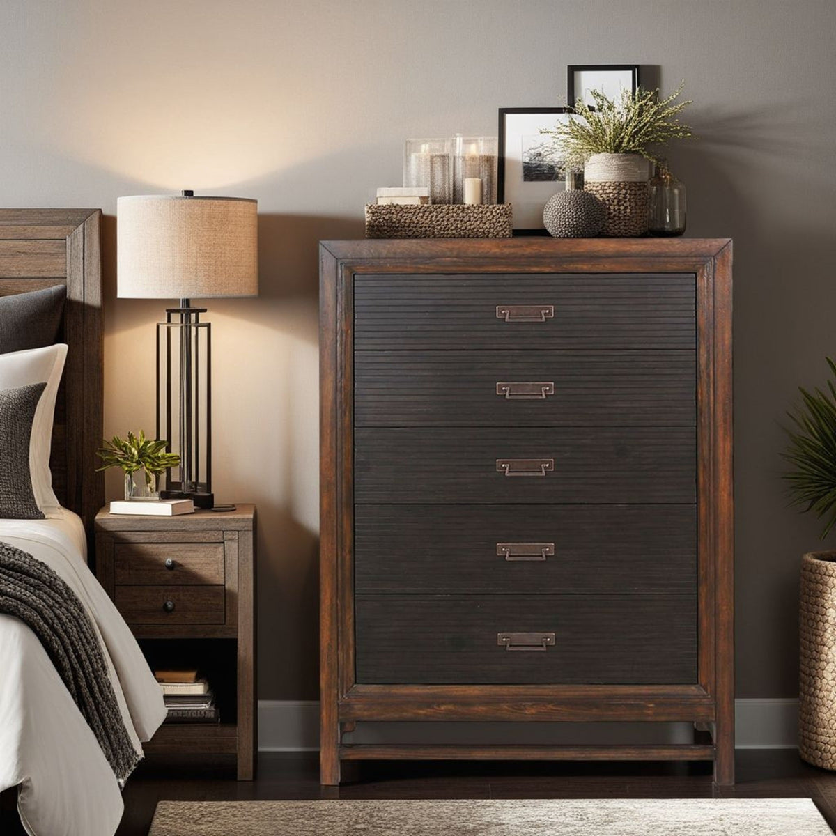 Five-Drawer Chest No Assembly Required Two-Tone Finish
