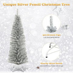 6 Feet Tinsel Tree Unlit Slim Pencil Christmas Tree